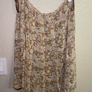 Floral Muted Tan Flowy Patterned Knee-Length Skirt
